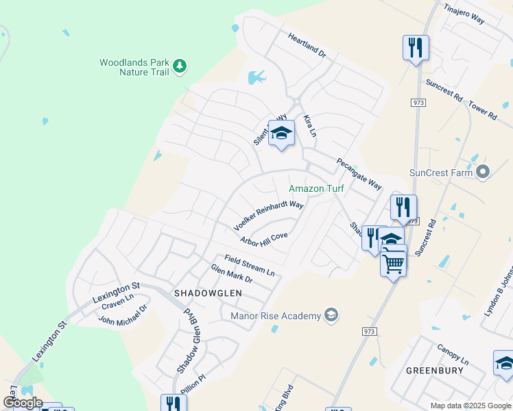 map of restaurants, bars, coffee shops, grocery stores, and more near 13528 Green Lodge Court in Manor