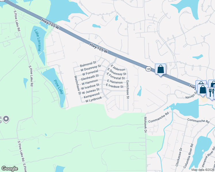 map of restaurants, bars, coffee shops, grocery stores, and more near 16737 East Hammon in Montgomery