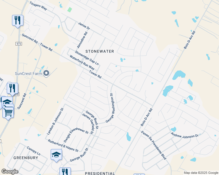 map of restaurants, bars, coffee shops, grocery stores, and more near 19001 Nathan Scott Way in Manor