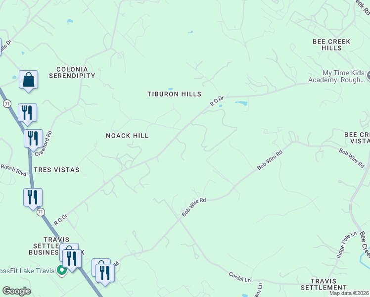 map of restaurants, bars, coffee shops, grocery stores, and more near 4201 R O Drive in Spicewood