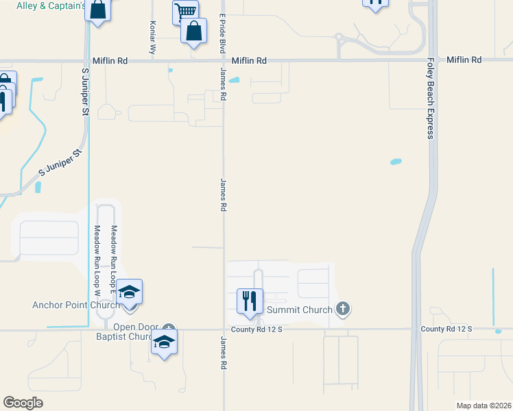 map of restaurants, bars, coffee shops, grocery stores, and more near in Foley