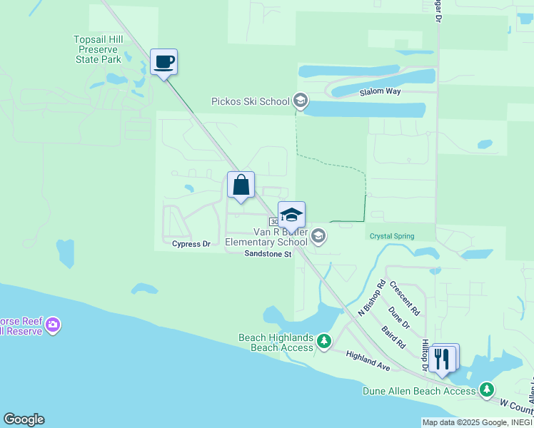 map of restaurants, bars, coffee shops, grocery stores, and more near 6 Sunset Avenue in Santa Rosa Beach