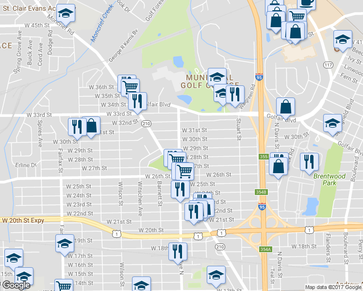 map of restaurants, bars, coffee shops, grocery stores, and more near 1311 West 30th Street in Jacksonville