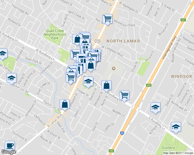 map of restaurants, bars, coffee shops, grocery stores, and more near 306 West Rundberg Lane in Austin