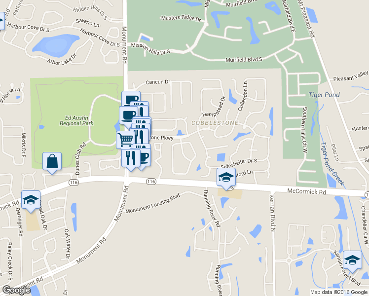 map of restaurants, bars, coffee shops, grocery stores, and more near 2681 Cobblestone Forest Drive in Jacksonville
