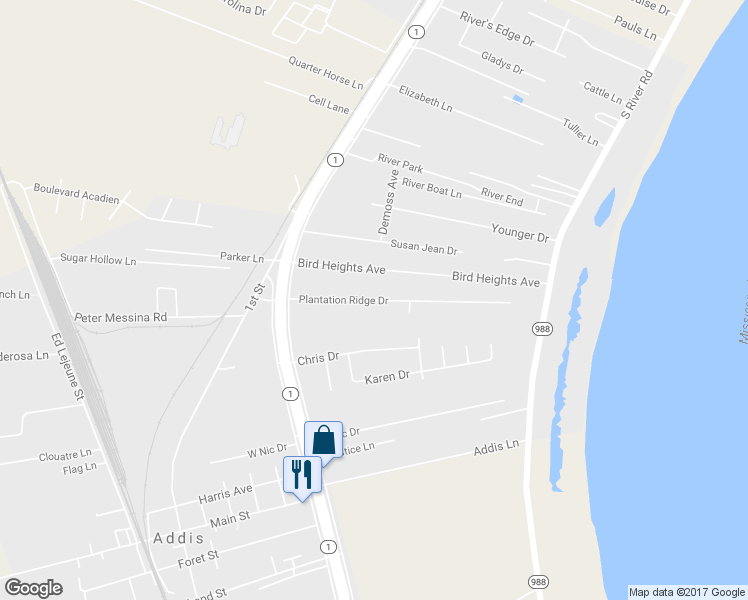 map of restaurants, bars, coffee shops, grocery stores, and more near 3700 Plantation Ridge Drive in Addis