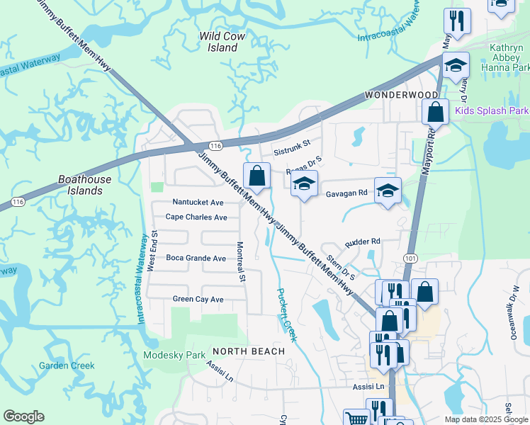 map of restaurants, bars, coffee shops, grocery stores, and more near 2701 Highway A1A in Jacksonville