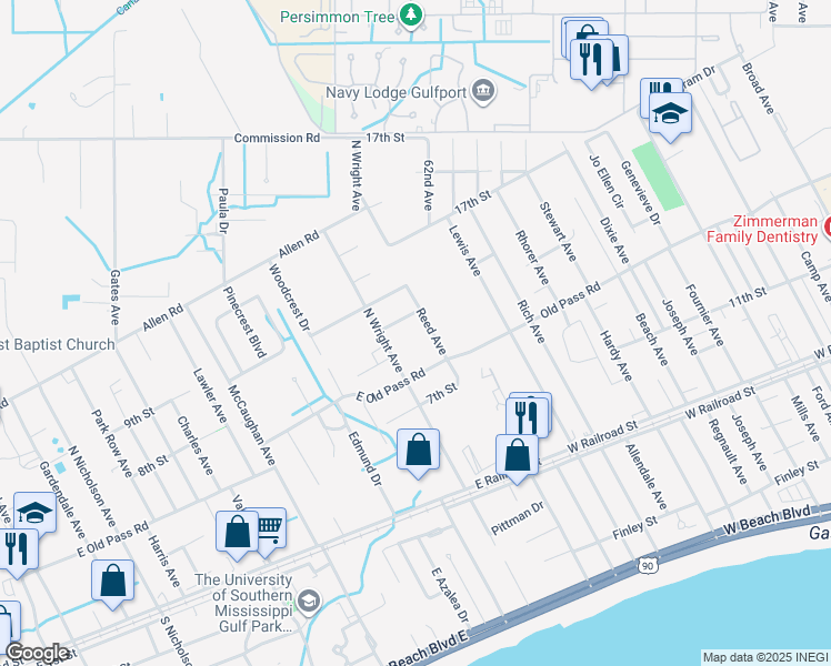 map of restaurants, bars, coffee shops, grocery stores, and more near 213 Reed Avenue in Long Beach