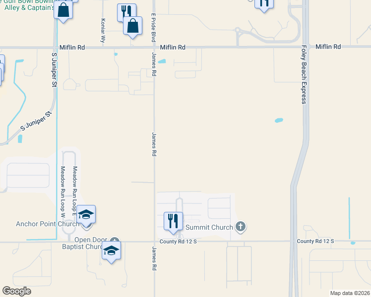 map of restaurants, bars, coffee shops, grocery stores, and more near in Foley