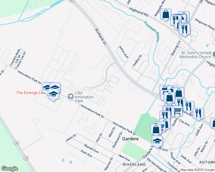 map of restaurants, bars, coffee shops, grocery stores, and more near 8103 Stonelake Avenue in Baton Rouge