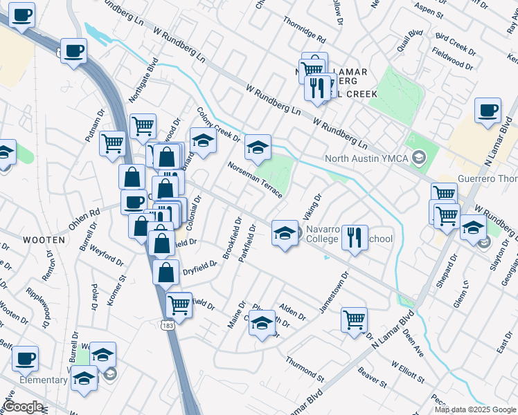 map of restaurants, bars, coffee shops, grocery stores, and more near 8903 Trone Circle in Austin