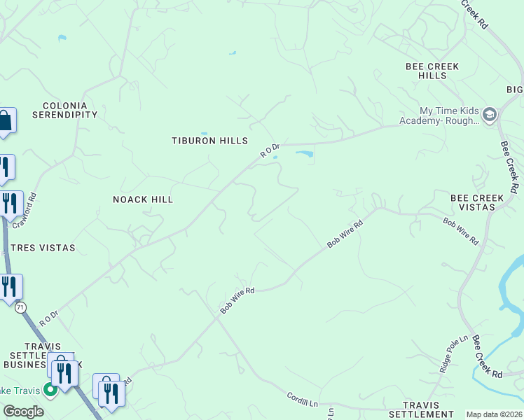 map of restaurants, bars, coffee shops, grocery stores, and more near 4009 R O Drive in Spicewood