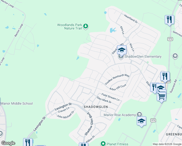 map of restaurants, bars, coffee shops, grocery stores, and more near 13716 Sugar Bush Path in Manor