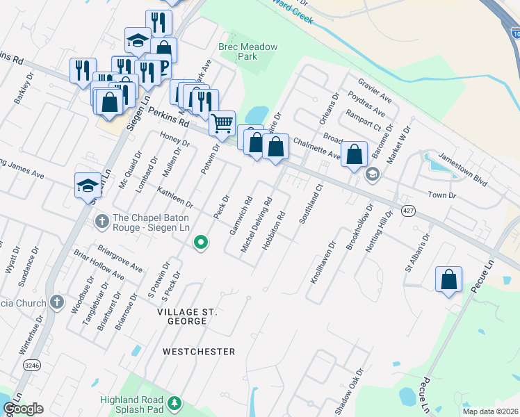 map of restaurants, bars, coffee shops, grocery stores, and more near 1918 Michel Delving Road in Baton Rouge