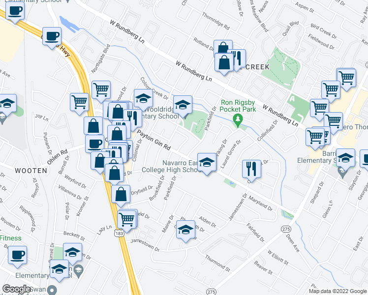 map of restaurants, bars, coffee shops, grocery stores, and more near 8903 Trone Circle in Austin
