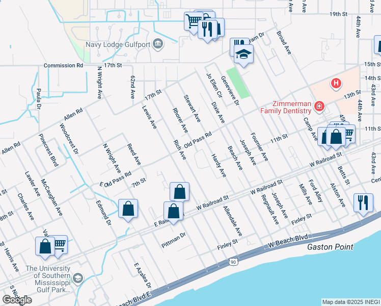 map of restaurants, bars, coffee shops, grocery stores, and more near 1138 Rich Avenue in Gulfport