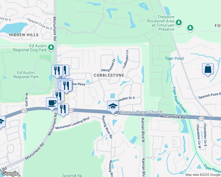map of restaurants, bars, coffee shops, grocery stores, and more near 12155 Chippenham Court in Jacksonville