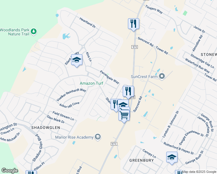 map of restaurants, bars, coffee shops, grocery stores, and more near 13621 Pine Arbor Trail in Manor