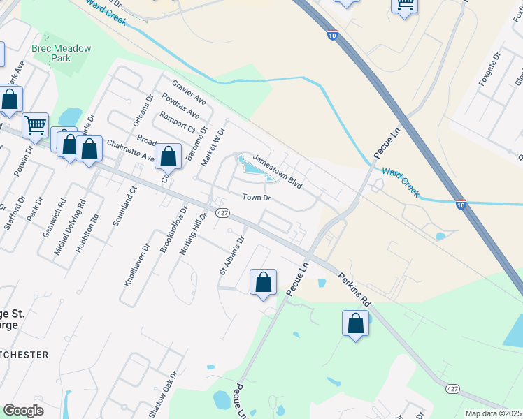 map of restaurants, bars, coffee shops, grocery stores, and more near 14141 Park Square Drive in Baton Rouge