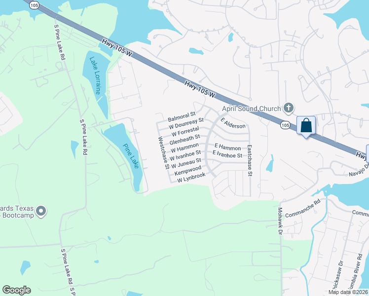 map of restaurants, bars, coffee shops, grocery stores, and more near 16909 West Hammon in Montgomery