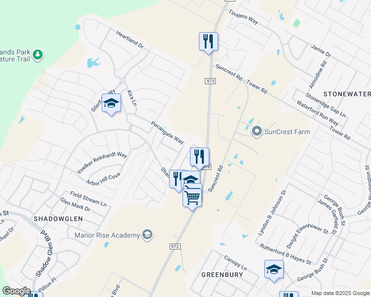 map of restaurants, bars, coffee shops, grocery stores, and more near 12112 Pecangate Way in Manor