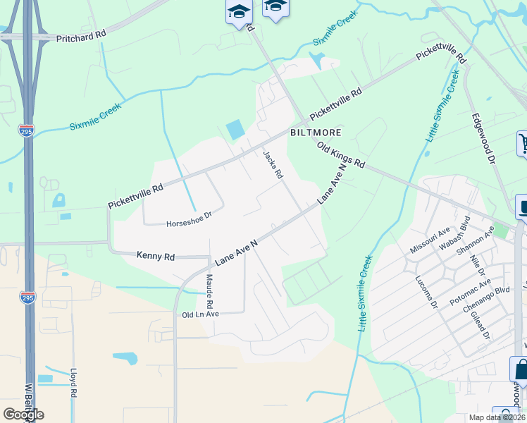 map of restaurants, bars, coffee shops, grocery stores, and more near 5920 Retha Road in Jacksonville