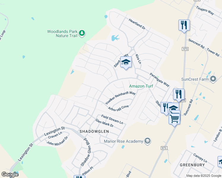 map of restaurants, bars, coffee shops, grocery stores, and more near 11717 Pine Mist Court in Manor