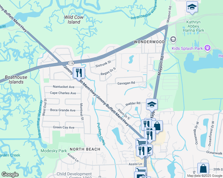 map of restaurants, bars, coffee shops, grocery stores, and more near 2753 Shangri La Drive in Atlantic Beach