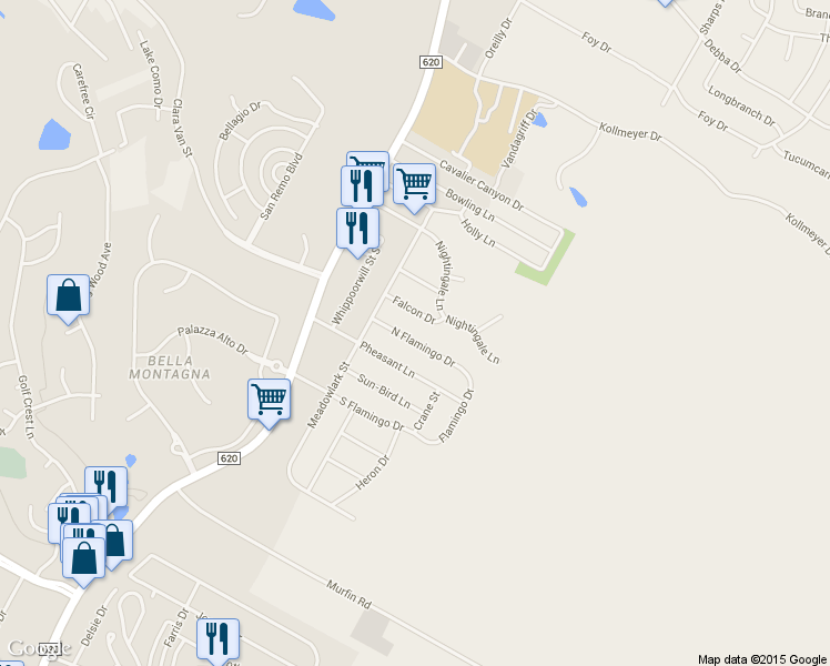map of restaurants, bars, coffee shops, grocery stores, and more near 15200 North Flamingo Drive in Austin