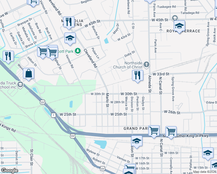 map of restaurants, bars, coffee shops, grocery stores, and more near 4037 Marlo Street in Jacksonville