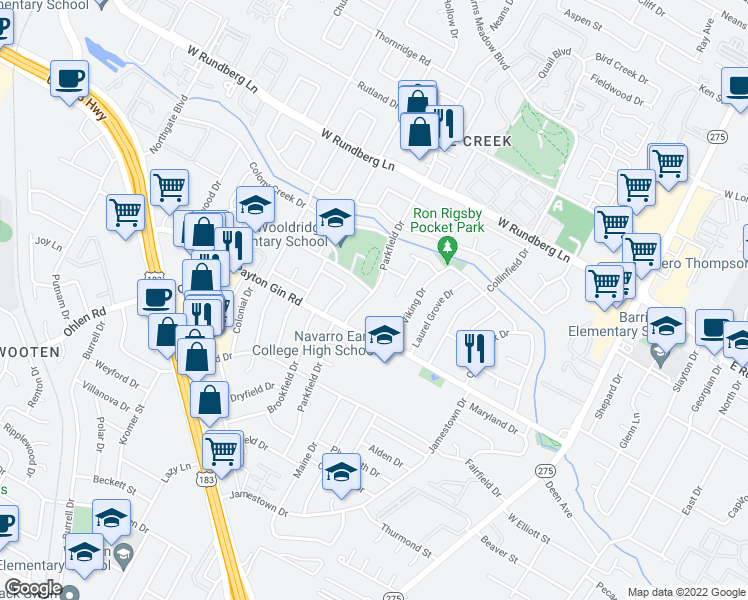 map of restaurants, bars, coffee shops, grocery stores, and more near 8909 Parkfield Drive in Austin