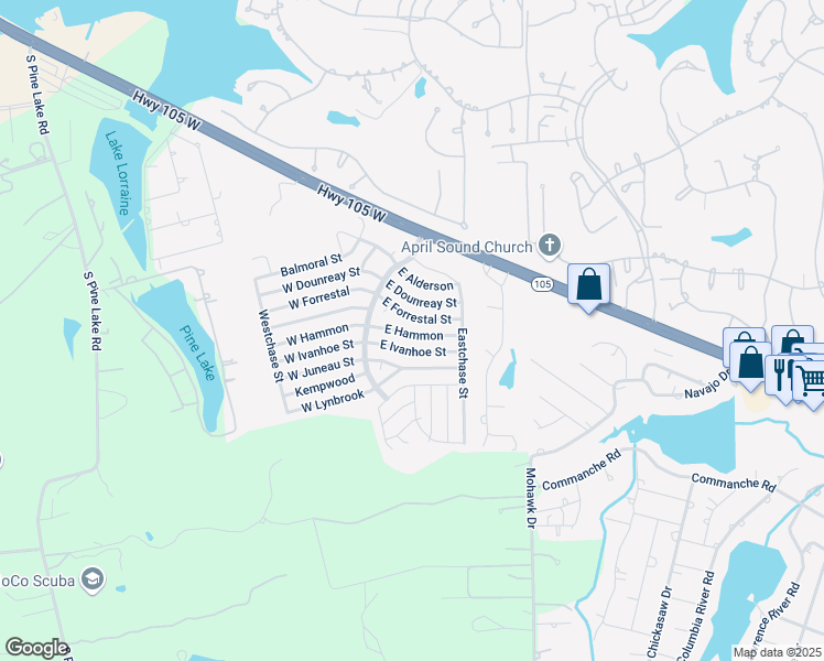map of restaurants, bars, coffee shops, grocery stores, and more near 16678 East Hammon in Montgomery