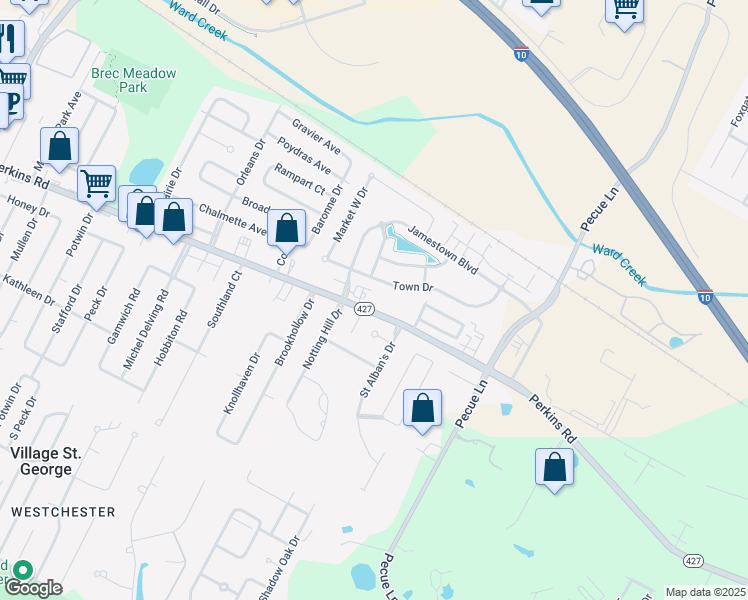map of restaurants, bars, coffee shops, grocery stores, and more near 14443 Perkins Road in Baton Rouge