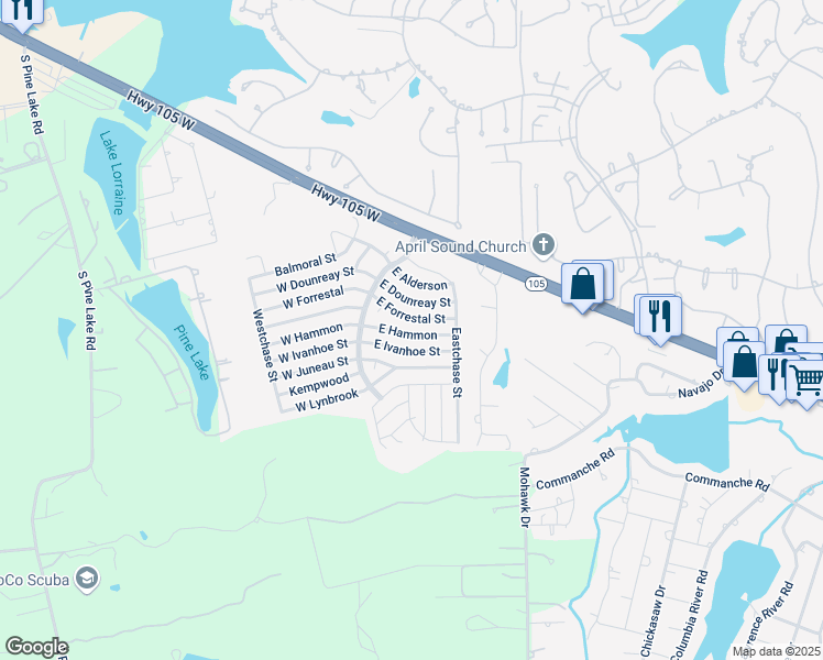 map of restaurants, bars, coffee shops, grocery stores, and more near 16678 East Hammon in Montgomery