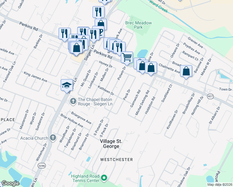 map of restaurants, bars, coffee shops, grocery stores, and more near 1829 Stafford Drive in Baton Rouge