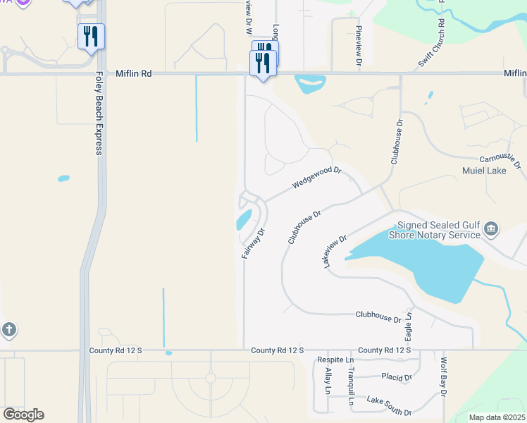 map of restaurants, bars, coffee shops, grocery stores, and more near 9532 Villas Drive in Foley