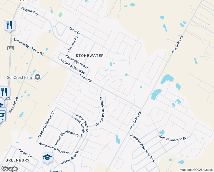 map of restaurants, bars, coffee shops, grocery stores, and more near 19001 Nathan Scott Way in Manor