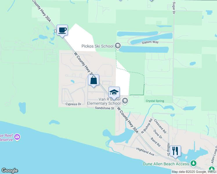 map of restaurants, bars, coffee shops, grocery stores, and more near 10 Silk Bay Drive in Santa Rosa Beach