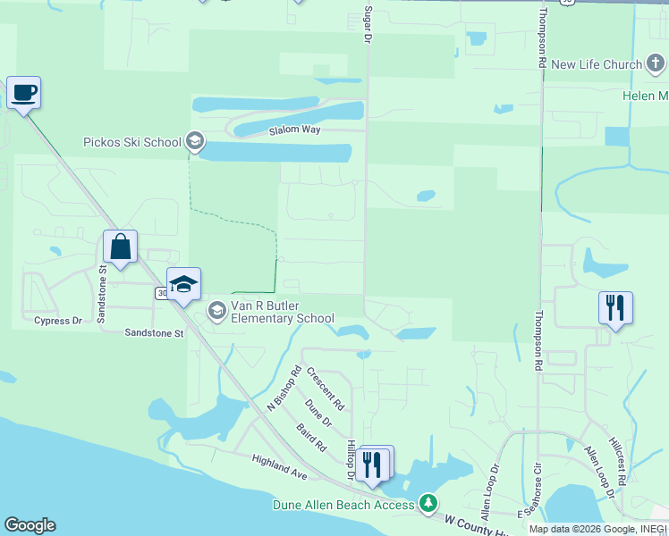 map of restaurants, bars, coffee shops, grocery stores, and more near 83 Vía Largo in Santa Rosa Beach