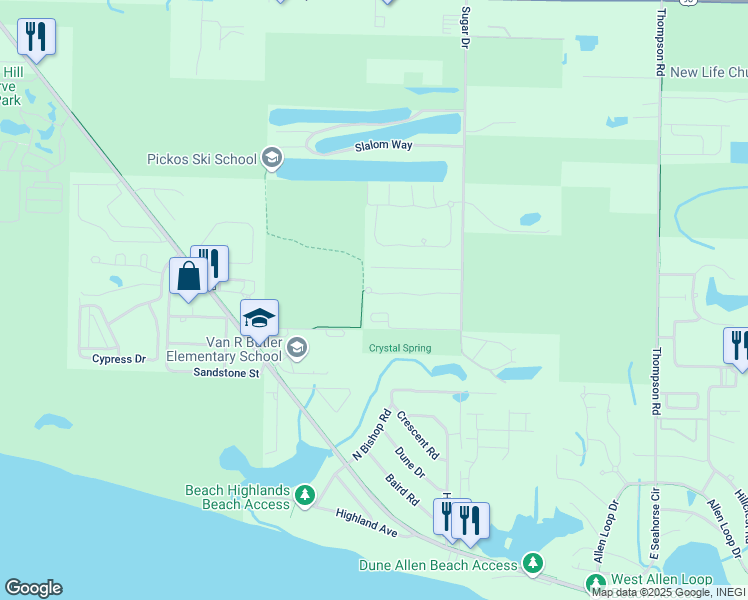 map of restaurants, bars, coffee shops, grocery stores, and more near 264 Vía Largo in Santa Rosa Beach