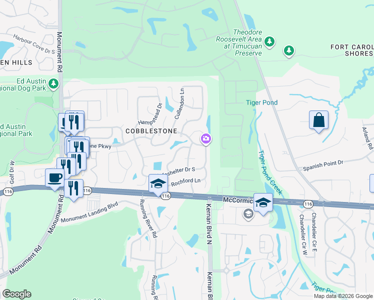 map of restaurants, bars, coffee shops, grocery stores, and more near 2829 Moorsfield Lane in Jacksonville