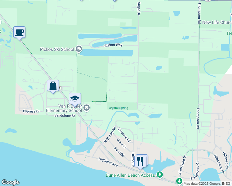 map of restaurants, bars, coffee shops, grocery stores, and more near 177 Vía Largo in Santa Rosa Beach