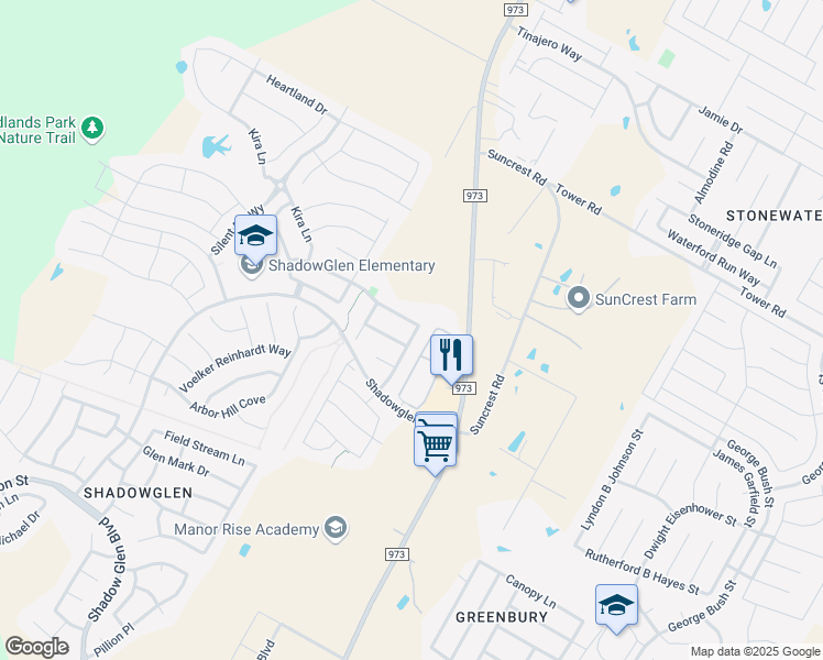 map of restaurants, bars, coffee shops, grocery stores, and more near 12041 Pecangate Way in Manor