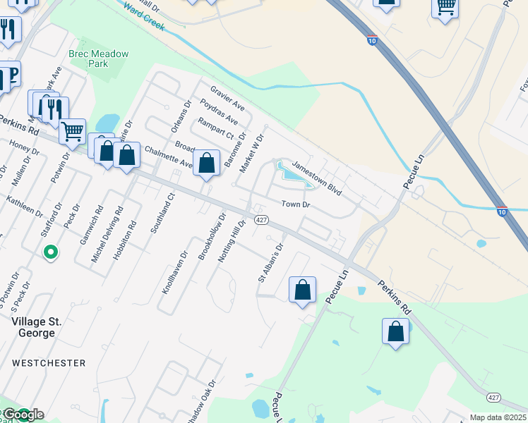 map of restaurants, bars, coffee shops, grocery stores, and more near 14443 Perkins Road in Baton Rouge