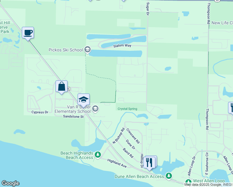 map of restaurants, bars, coffee shops, grocery stores, and more near 264 Vía Largo in Santa Rosa Beach