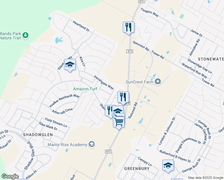 map of restaurants, bars, coffee shops, grocery stores, and more near 12041 Pecangate Way in Manor