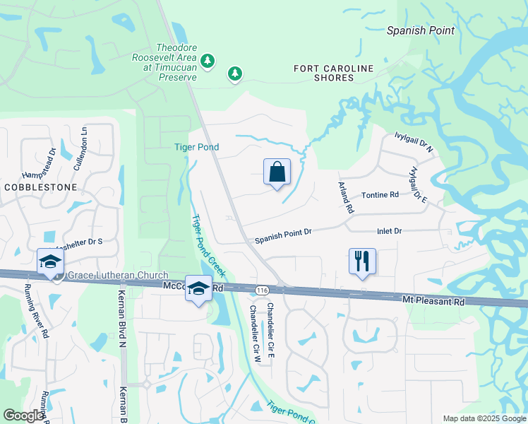 map of restaurants, bars, coffee shops, grocery stores, and more near 13763 Spanish Marsh Trail in Jacksonville