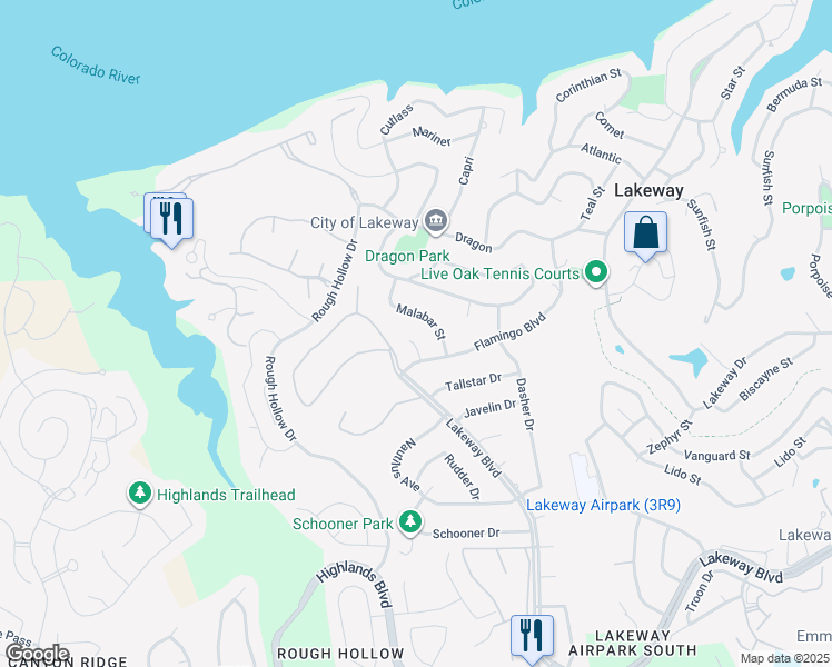 map of restaurants, bars, coffee shops, grocery stores, and more near 606 Flamingo Cove in Austin