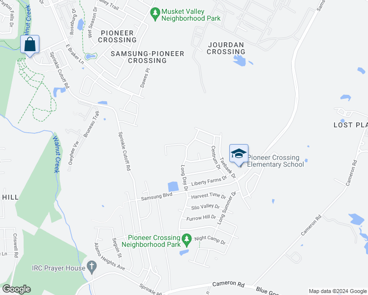 map of restaurants, bars, coffee shops, grocery stores, and more near 3001 Long Day Drive in Austin