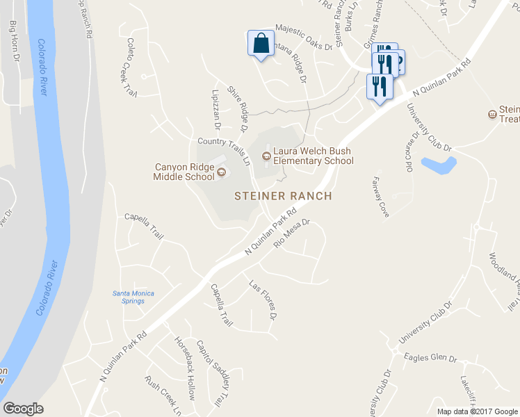 map of restaurants, bars, coffee shops, grocery stores, and more near 2236 Westfalian Trail in Austin